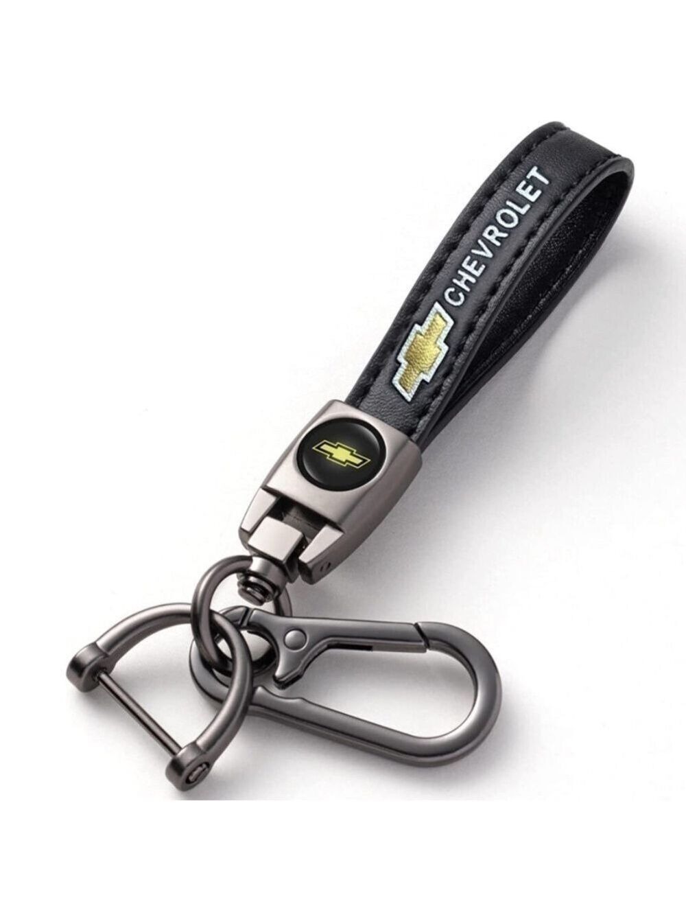 🆕 Chevrolet Chevy Genuine Black Leather Car Keychain Key Chain Fob Ring Holder